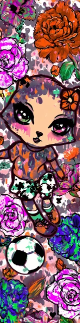 Free kawaii cats bookmark featuring a smear-face cat kicking a soccer ball